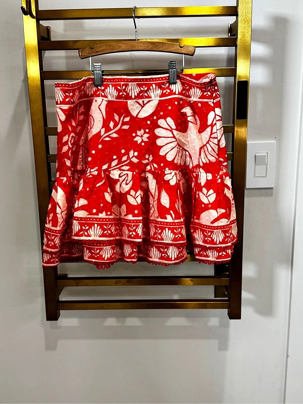 FARM Rio Printed Ruffle Mini Skirt Red & White